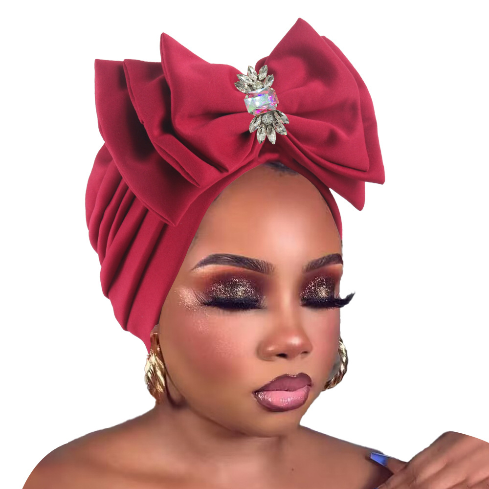 Bonnet Turban doux pour femmes, avec nœud papillon multicouche, Bonnet enveloppant la tête pour dame africaine