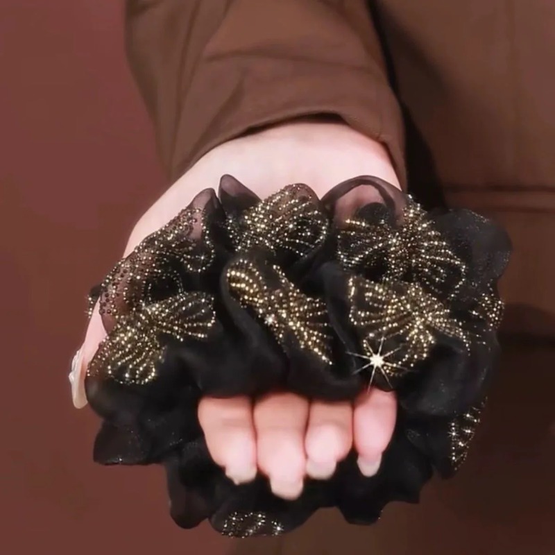 Élastiques à cheveux papillon de luxe en organza, bandeaux élastiques à strass, accessoires élégants pour cheveux, chouchous pour filles