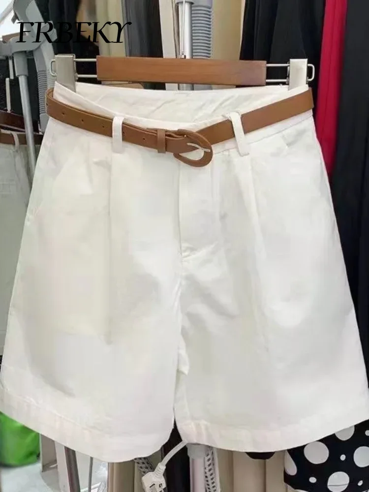 Short en coton pour femmes, mode coréenne, ample, décontracté, taille haute, droit, Streetwear, vêtements pour femmes (avec une ceinture), nouvelle collection été