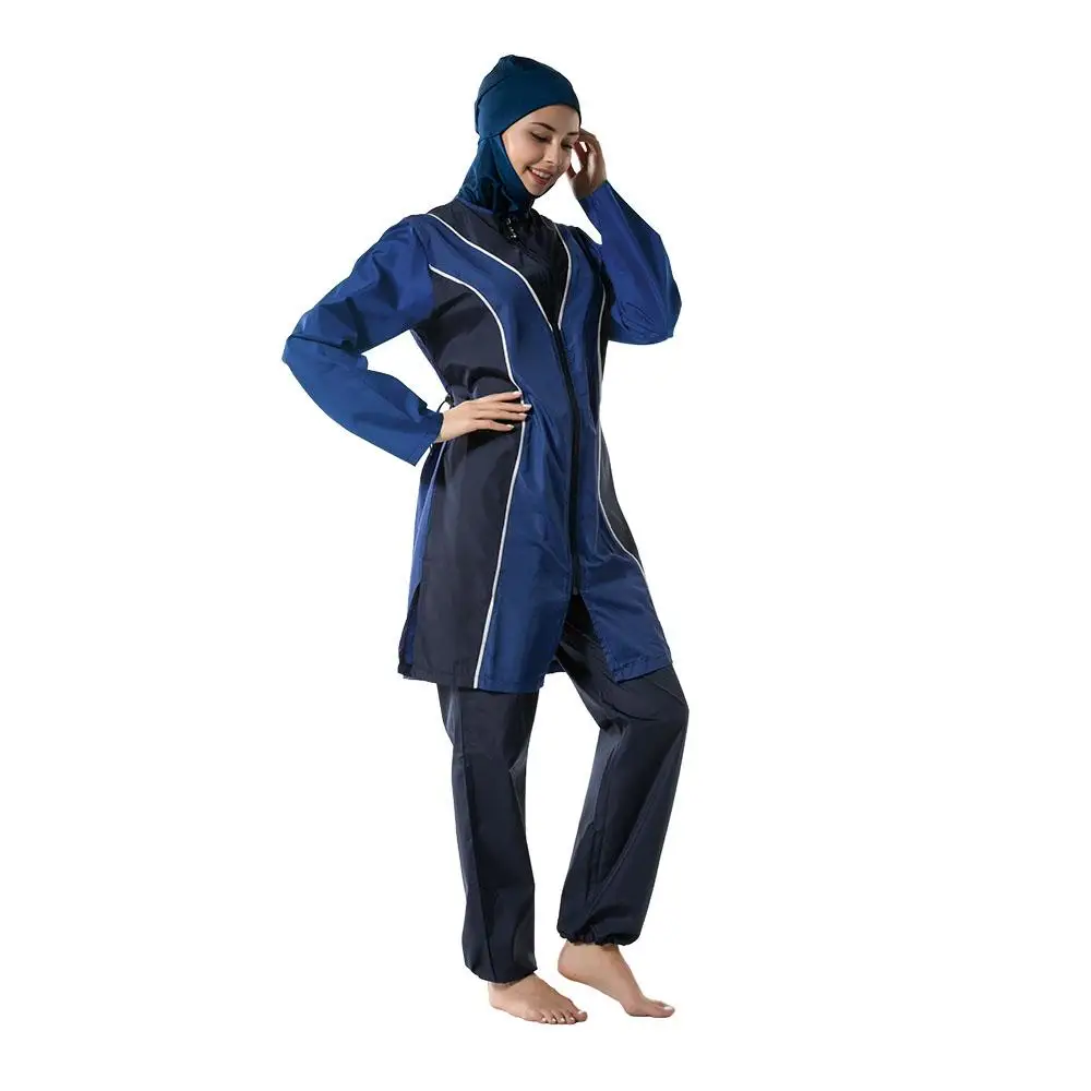 Maillot de bain à manches longues pour femmes, 3 pièces, couverture complète, hijab musulman, arabe, burkini, sport, vêtements de plage, conservateur trempé