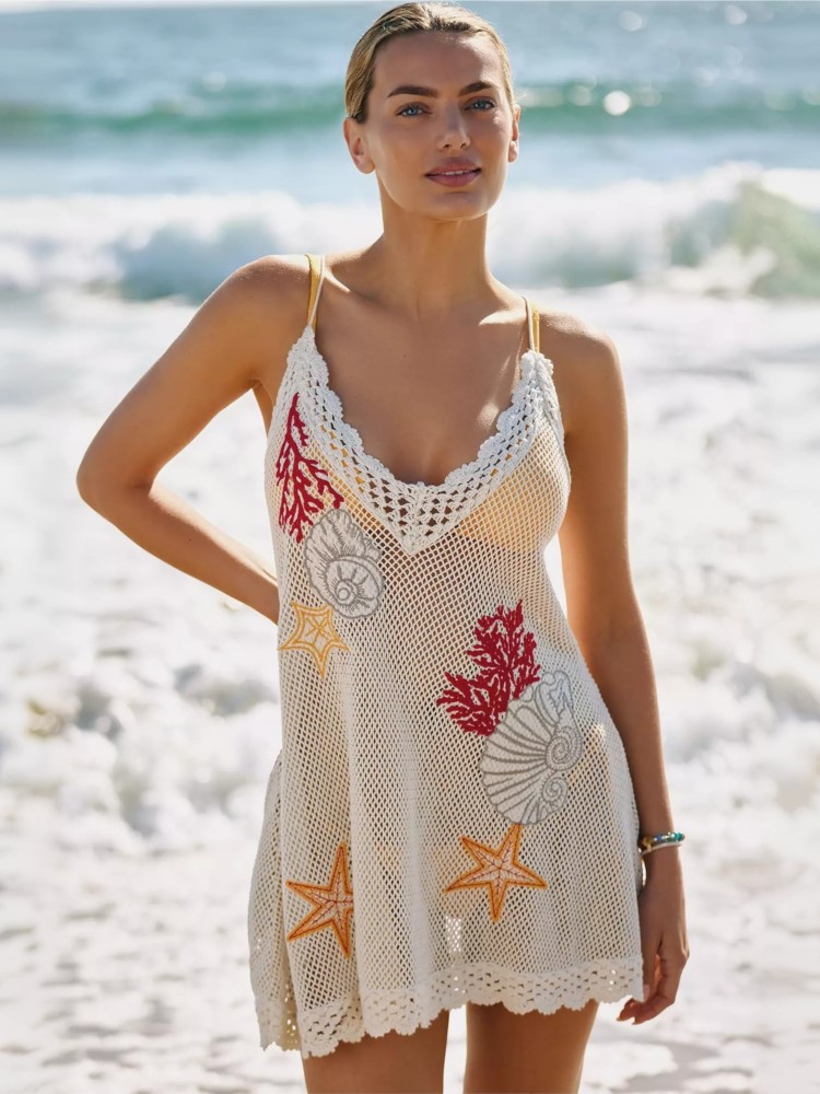 Robe de plage sexy en tricot pour femme, col en V évidé, sans manches, cache-maillot de bain, robe de vacances, maillot de bain d'été 2026