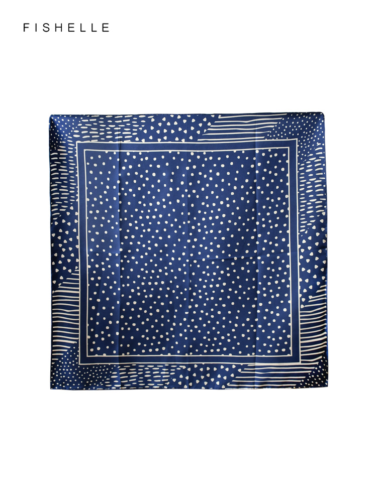 Foulards en soie à pois pour femmes, foulard en sergé de soie rétro bleu foncé, petit hijab carré pour dames, foulard de cheveux en soie naturelle pour printemps et automne