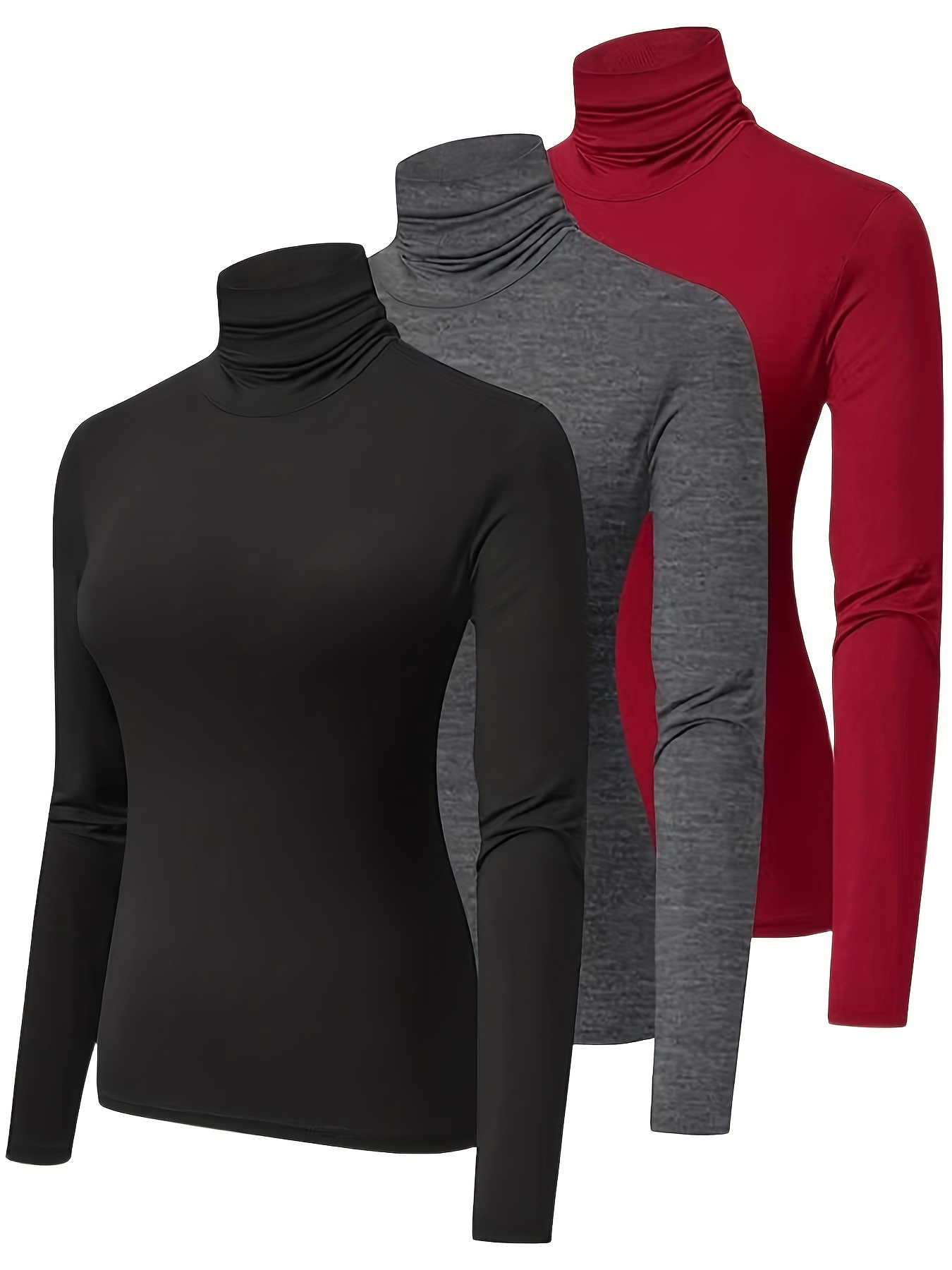 Ensemble T-Shirt à col roulé pour femmes, hauts décontractés à manches longues en tricot doux pour le printemps et l'automne, essentiels de placard de base élégants