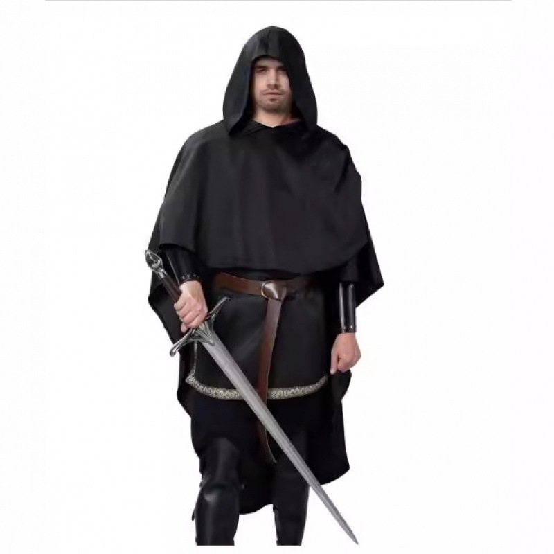 Poncho gothique pour homme, robe à capuche, cape de capot, costume de sorcière, robe ronde adulte, sorcier, moine médiéval, croisé, Everak, Halloween