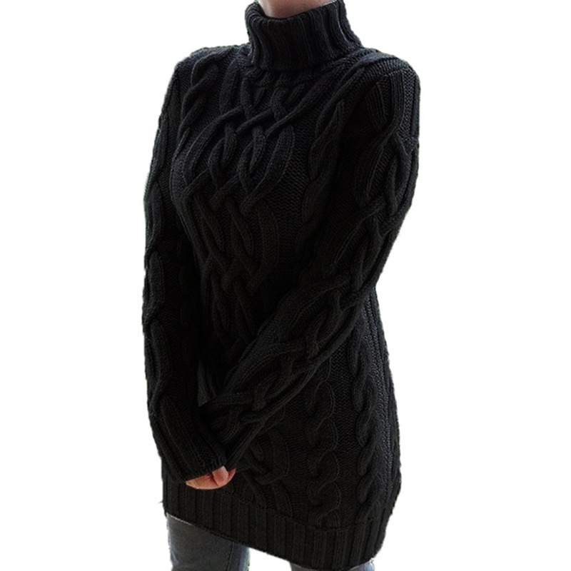 Automne hiver épaissir pull robes pour femmes col roulé à manches longues tricoté rétro chandails dames pulls pull