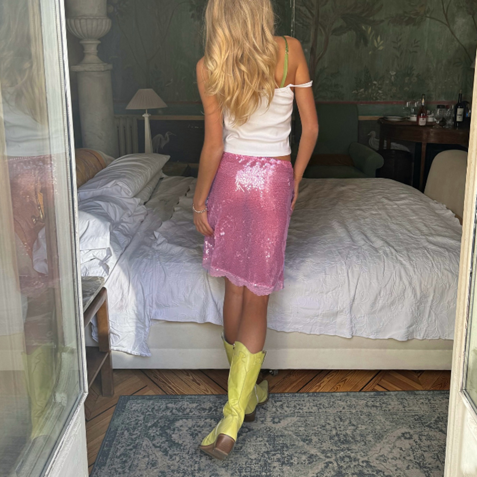 Jupes mi-longues à la mode pour femmes, garniture en dentelle à paillettes, taille basse, jupes moulantes à la mode d'été