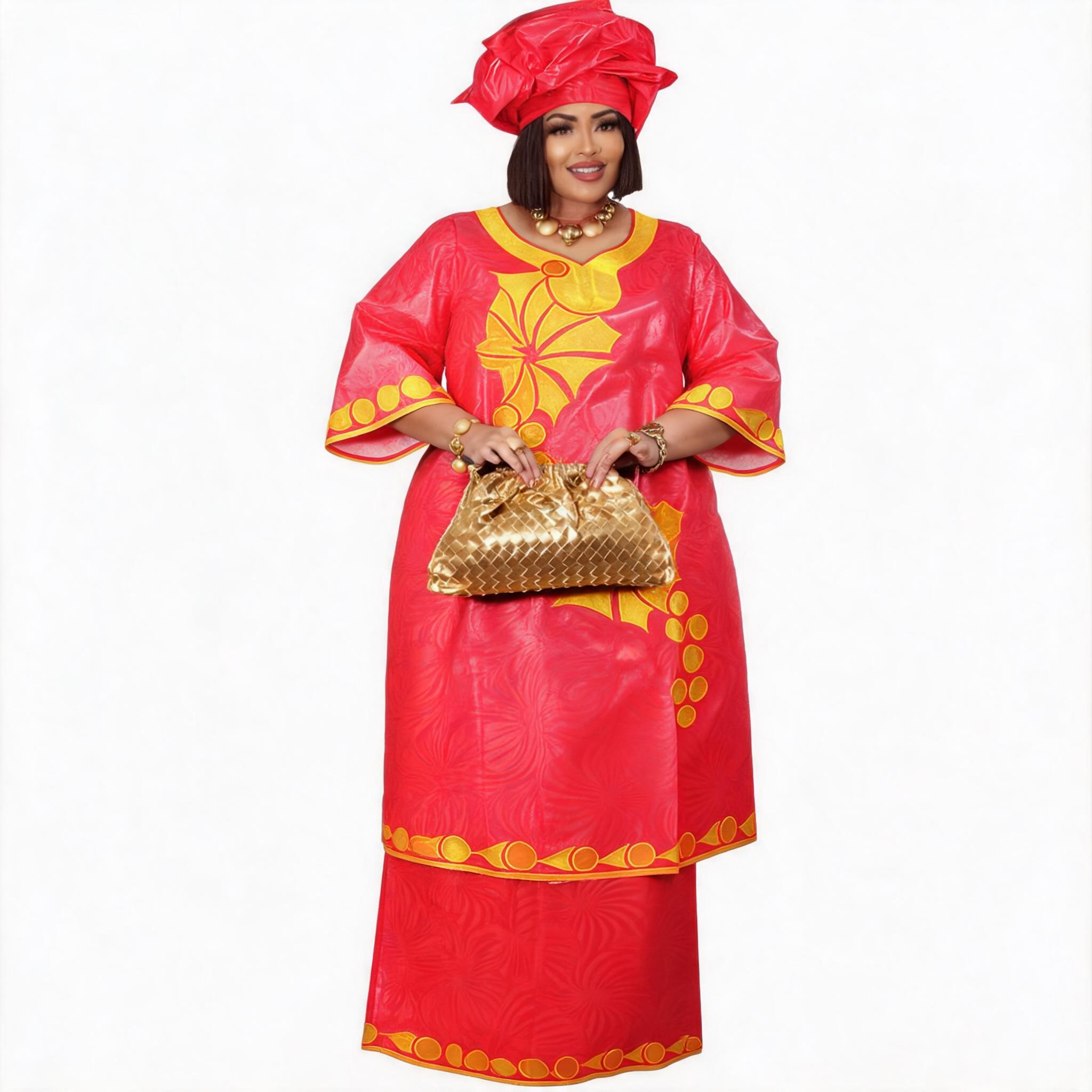 Robes africaines pour femmes grande taille, robe longue avec écharpe, design brodé Bazin Riche