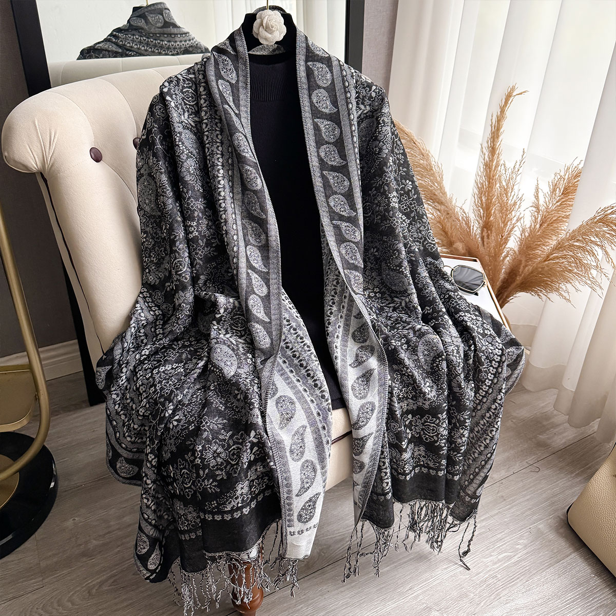 Écharpe de styliste pour femmes, marque de luxe, Style bohème, châle Jacquard, motif Paisley, Hijab musulman, Pashmina, protection solaire, 2025