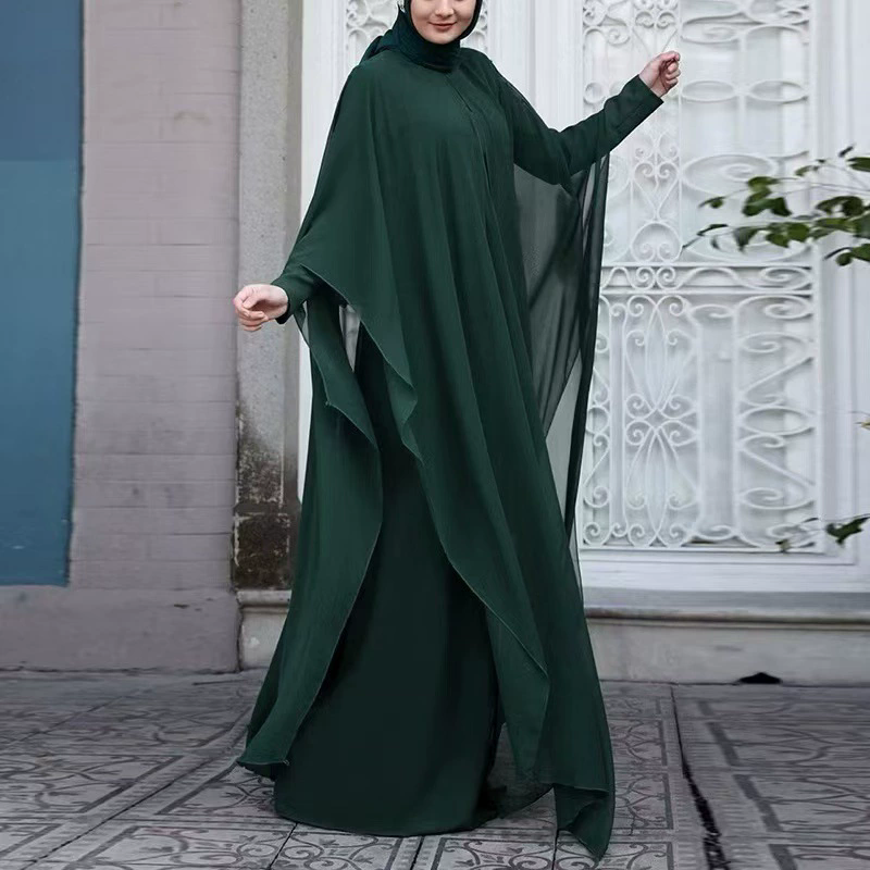 Ramadan mode musulmane printemps et automne nouvelle Robe d'asie du sud-est deux pièces ensemble manches chauve-souris rétro ample col rond Robe