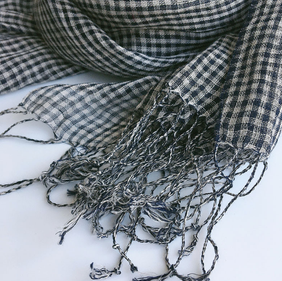 Châle à carreaux en pansement de style japonais, 100% lin, petits châles à carreaux, enveloppes pashmina à carreaux noirs et blancs, été et printemps