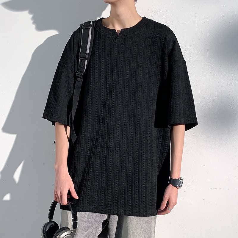 T-shirt décontracté pour homme en soie glacée, col en V, manches courtes, coupe ample, grande taille, tendance estivale, élégant et lourd