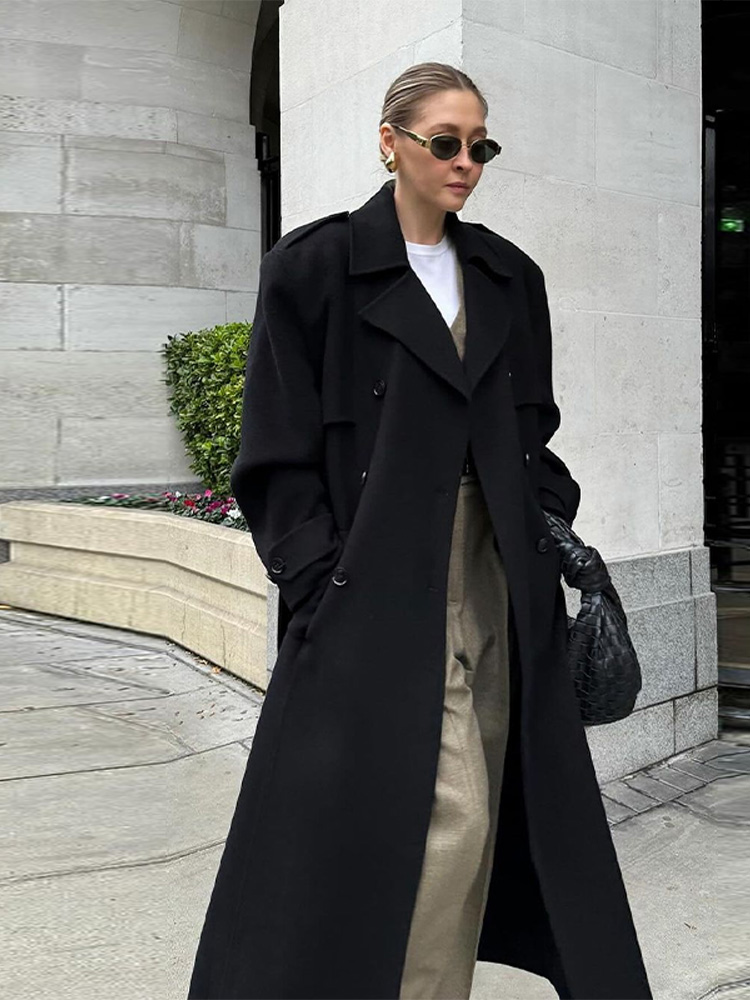 Manteau Long Décontracté en Laine pour Femme, Élégant, à Manches Longues, Double Boutonnage, Col Revers, Veste Féminine Tendance Automne Hiver 2026