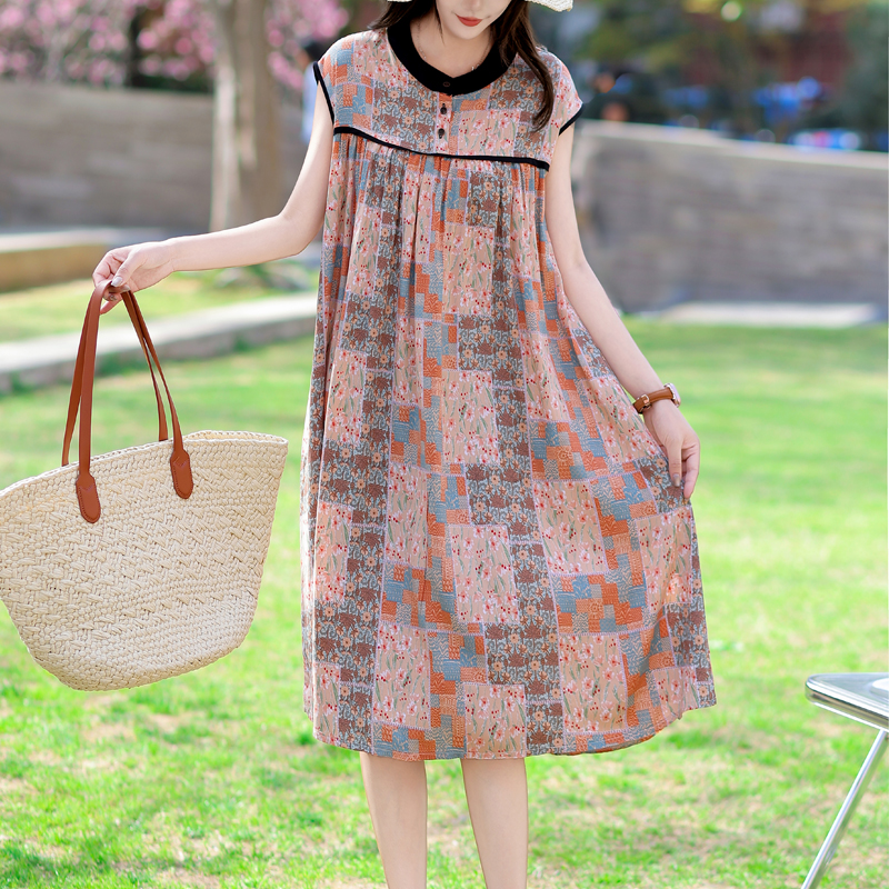 Nouveau décontracté 2025 Vintage robe d'été grande taille robes Vestido imprimer à manches courtes col rond coton femmes vêtements