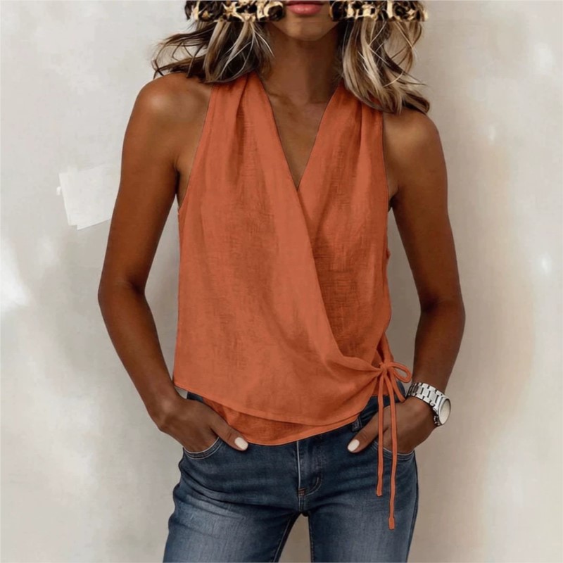 Chemisier sans manches pour femme, décontracté, col en V, à lacets, couleur unie, hauts élégants pour l'été 2026, chemise chic pour femme, streetwear, blusas