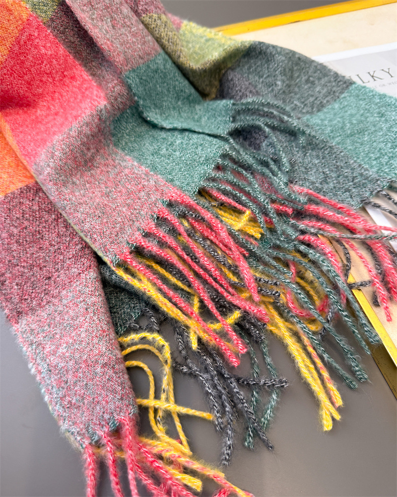 Écharpe de luxe en Imitation cachemire à carreaux arc-en-ciel pour femme, châles et enveloppes chauds, Pashmina épais, couverture féminine, hiver