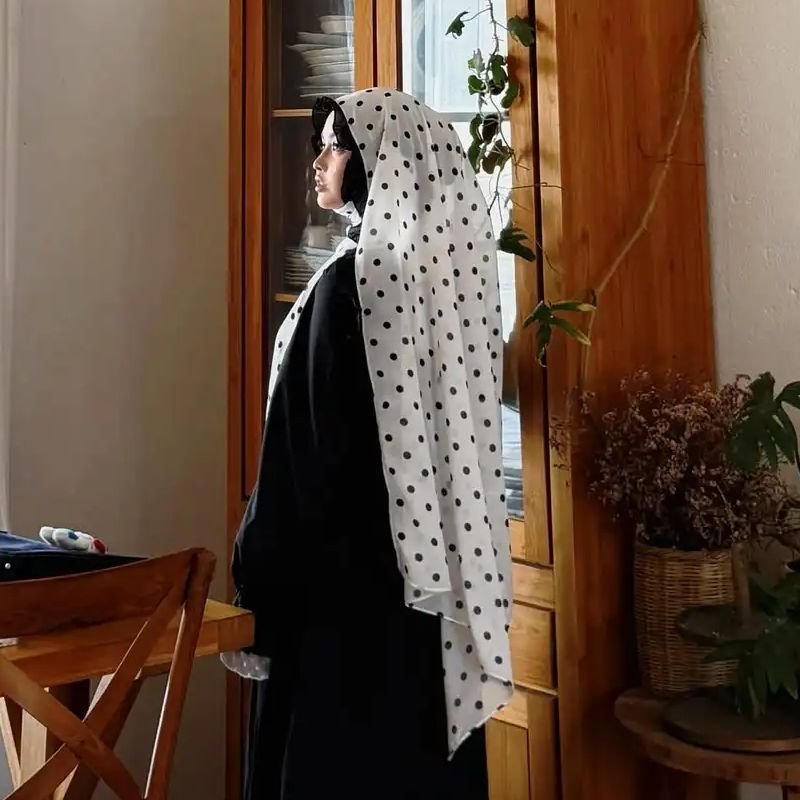 Nouveaux hijabs en mousseline à pois pour femmes, foulard élégant à volants, couvre-chef musulman pour le Ramadan, hijab islamique