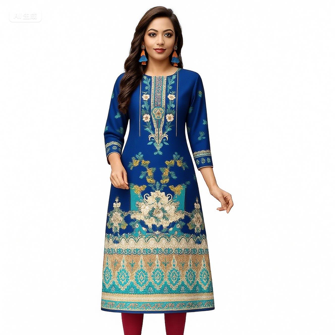 Musulman Kurtta femmes tenue de mode décontractée Tube droit turc Abaya Vetement Femme fleurs style National caftan robe marocaine