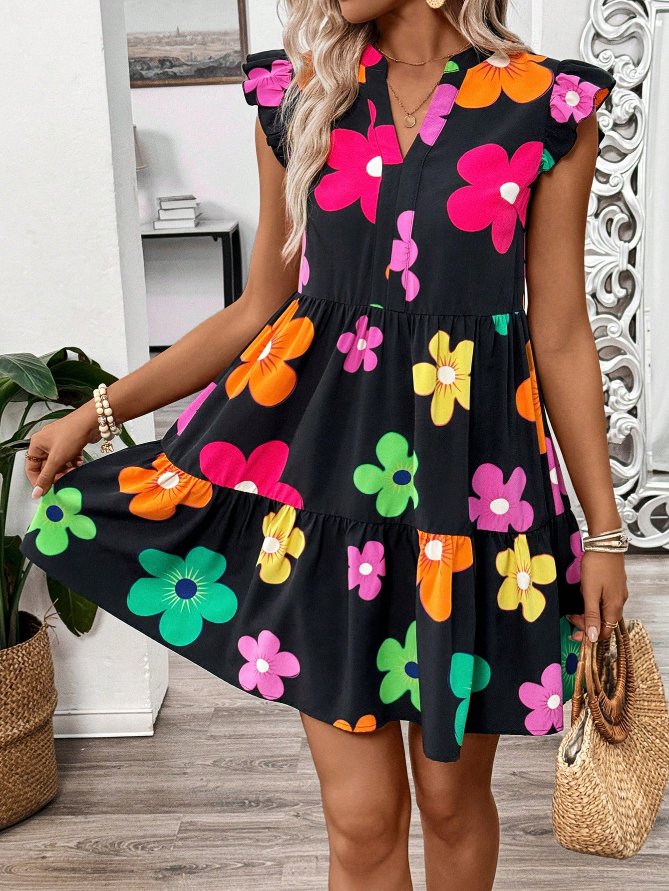 Robe à fleurs élégante et décontractée pour femmes, vêtements féminins confortables et tendance