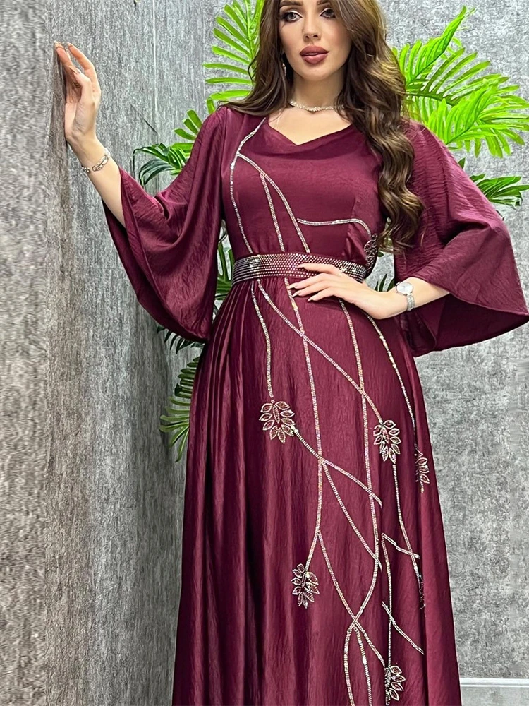 Robe de soirée musulmane à lacets pour femmes, Abaya, Hijab, Ensemble de caftan marocain, Diamant, Turquie, Éducatif