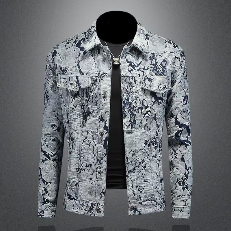 Printemps automne haute qualité rétro Denim veste hommes mode Jacquard décontracté Denim vestes Social Streetwear Cowboy manteaux