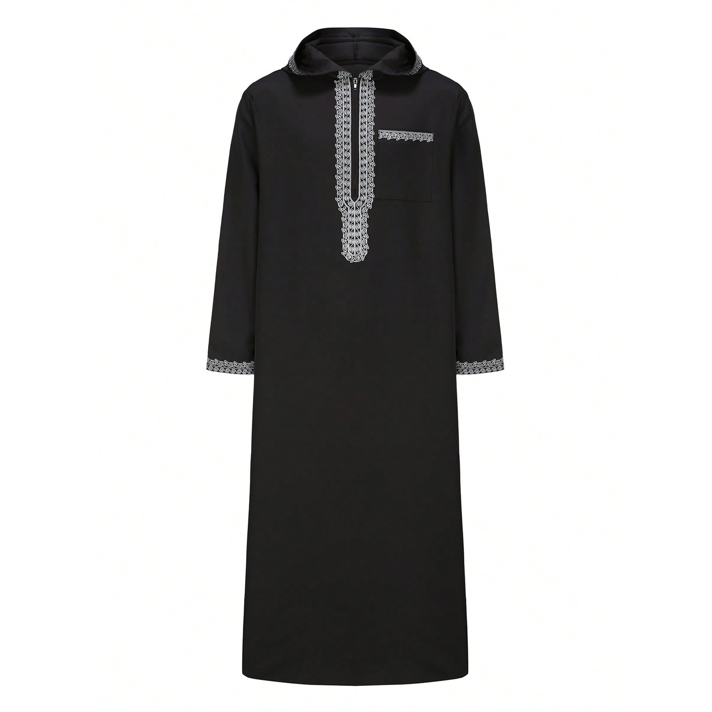 Thobe pour hommes musulmans, à capuche, brodé, à manches longues, ample, djellaba, vêtements islamiques traditionnels pour les fêtes, la prière du Ramadan.