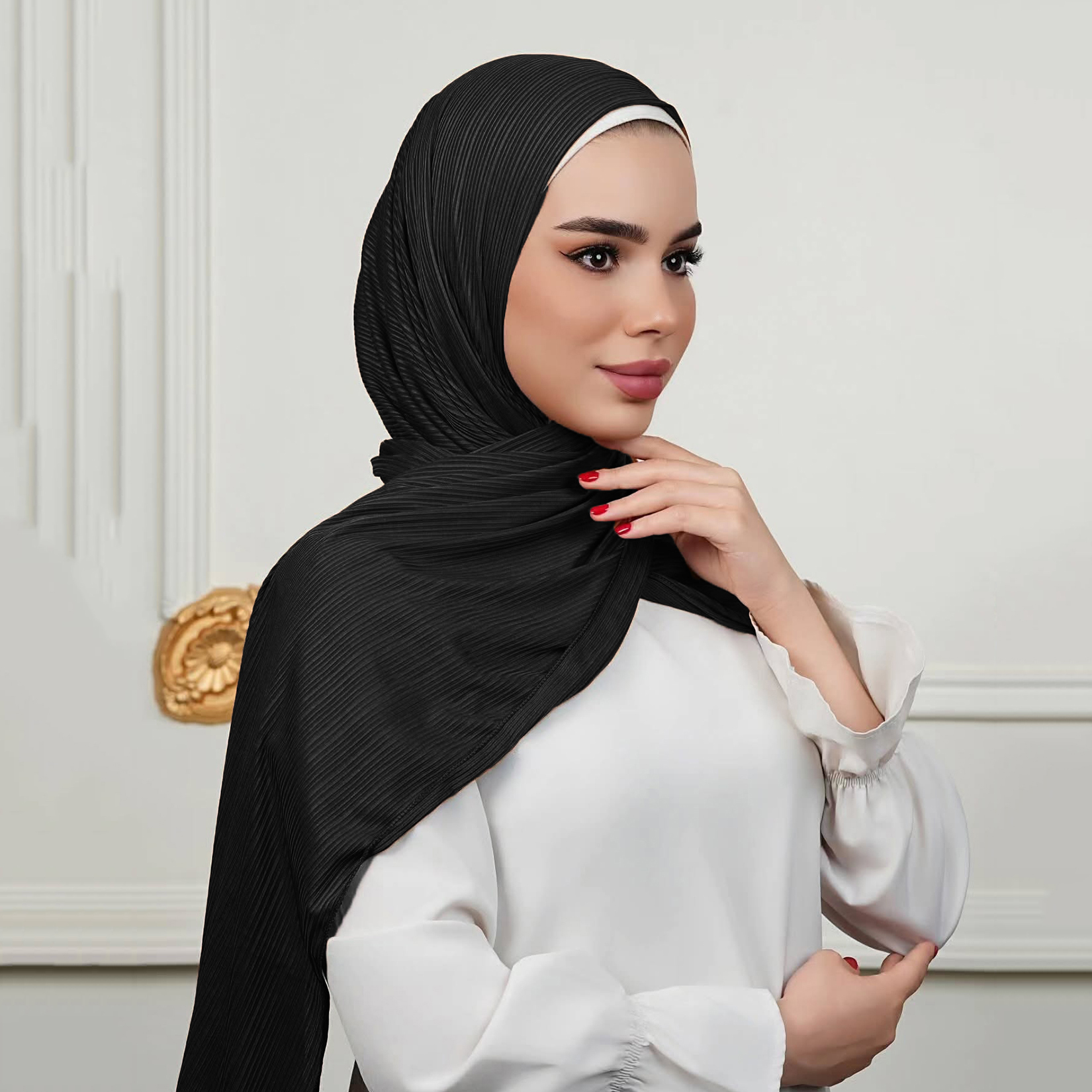 Jersey côtelé Hijab instantané bon point maillot extensible écharpe plaine froissé enveloppes plaine musulman Turban bandeau châles