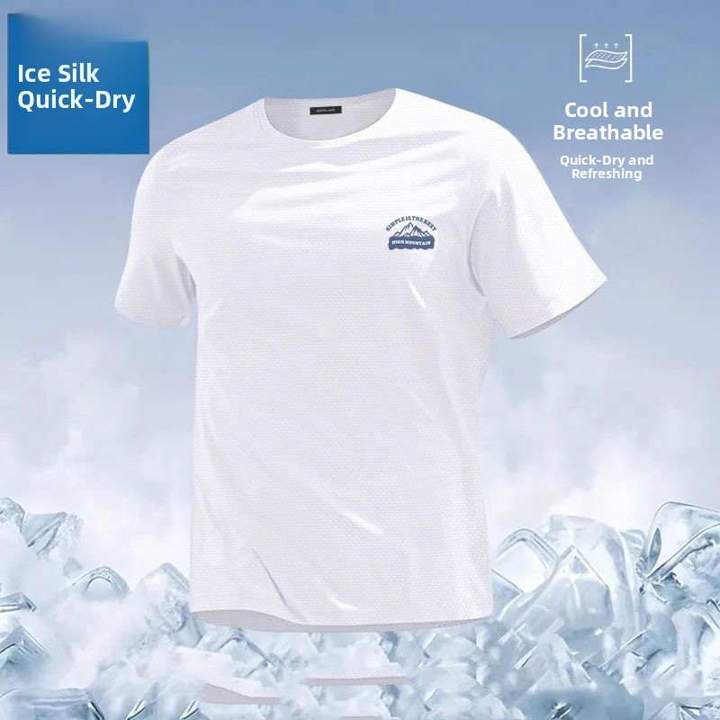T-shirt Homme en Soie Glacée Séchage Rapide Coupe Ample Manches Courtes Maille Respirante Nouveau Style Grande Taille Décontracté Tendance Urbain Été