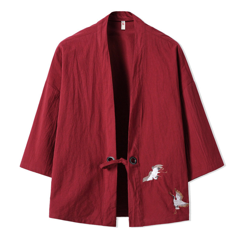 Robe longue en lin de style chinois pour hommes, kimono d'été, cardigan ethnique, veste ouverte sur le devant, coupe ample, haut décontracté vintage FF6252