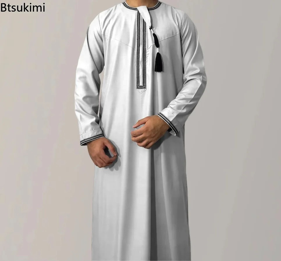 Robe Abaya à manches longues pour hommes musulmans 2026, Daffah Jubba Thobe Pakistan Arabie Saoudite Kaftan Vêtements islamiques Robe de prière Afghane