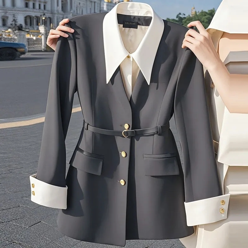 Manteau de costume pour femmes, veste Blazer populaire avancée pour dames, faux deux articles décontractés, vêtements d'extérieur pour dames, printemps-automne 2025