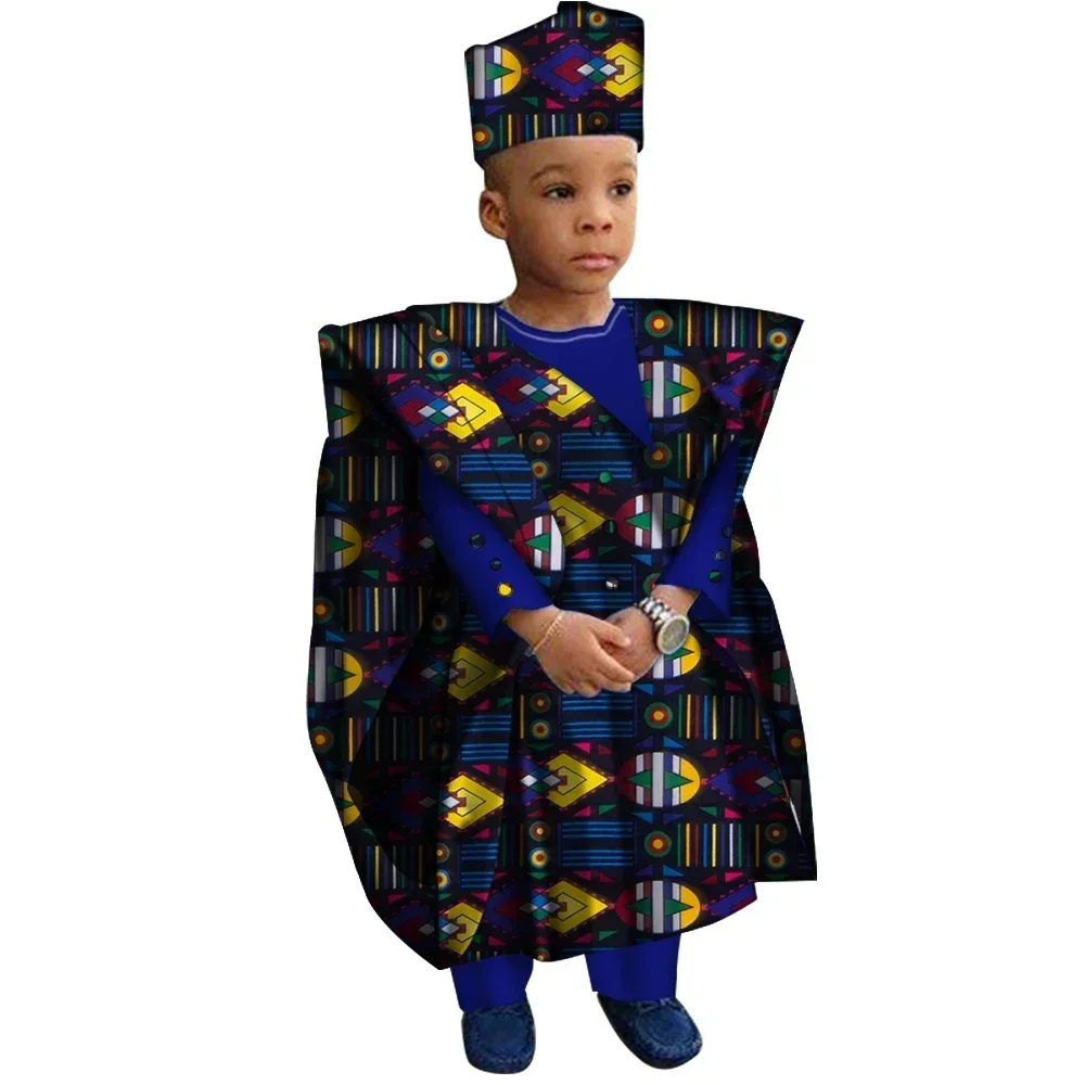 Ensemble de vêtements africains avec chapeau et pantalon pour garçons, vêtements College africains, robe Bazin Riche Dashiki, WYT200