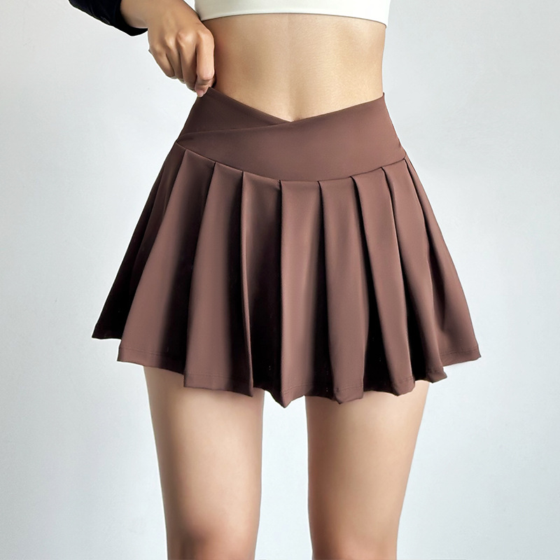 Jupe courte de sport pour femmes, pantalon de yoga anti-marche, vêtements de course, de fitness, séchage rapide, respirant, taille haute, jupe plissée, été