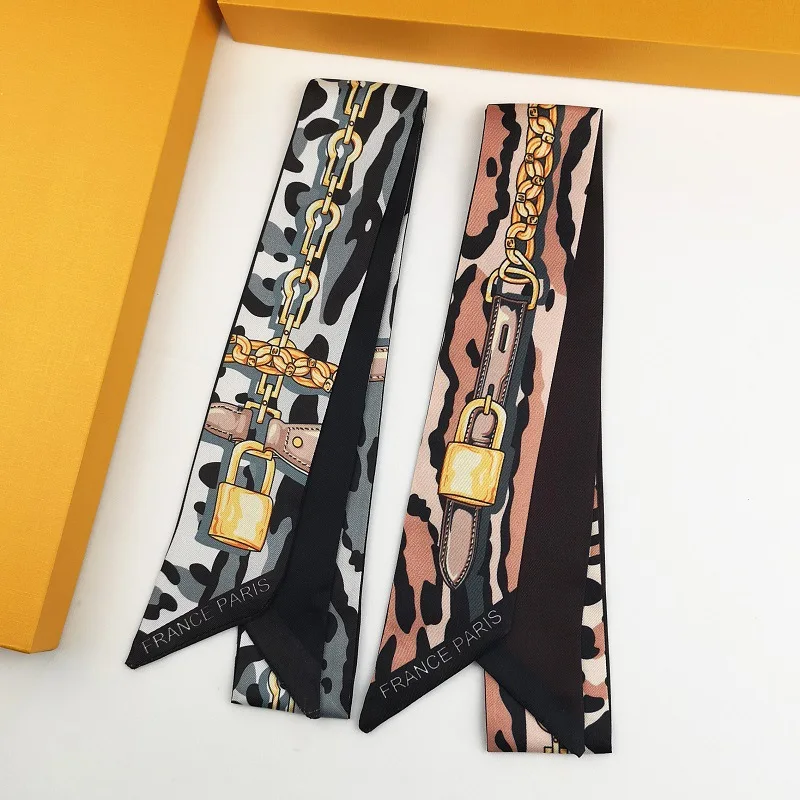 Chaîne léopard allonger foulard en soie pour rubans de cheveux femmes décoration sergé soie emballage sac cravates foulard en soie petites écharpes
