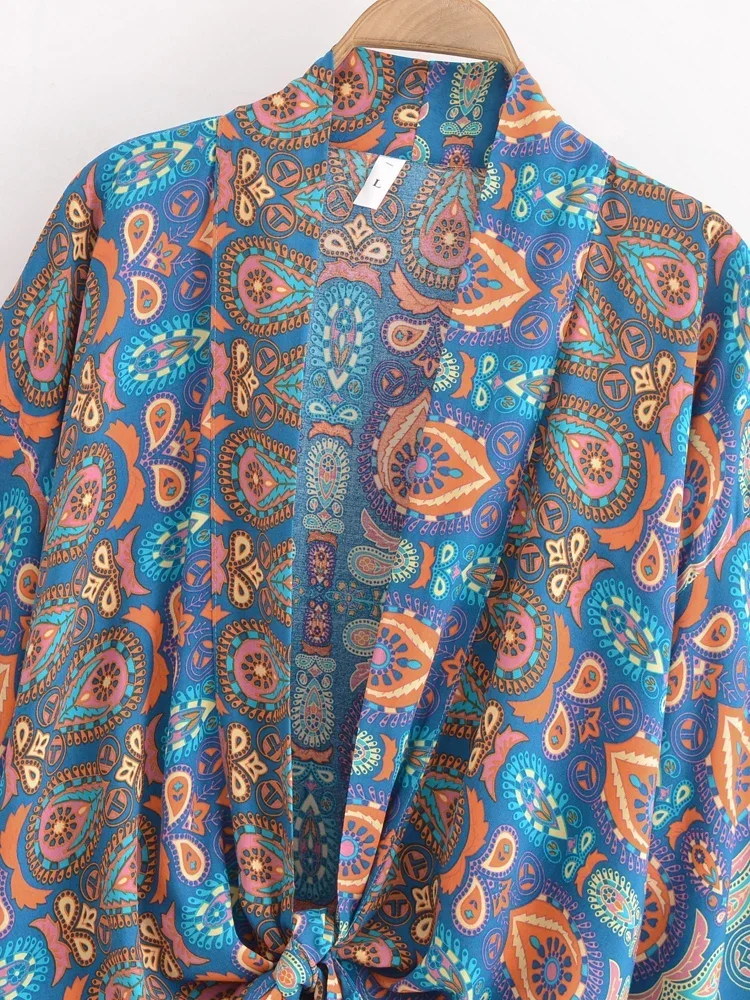 Boho Queens femmes mode Kimono Robe courte 2025 manches chauve-souris florales rayonne bohème Bikini couvrir vêtements de plage
