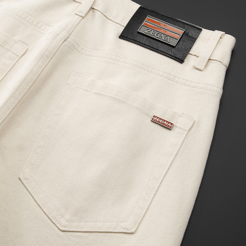 Jean de luxe léger en relief Beige pour hommes, pantalon droit Slim, jambe, pantalon d'affaires décontracté, printemps et été