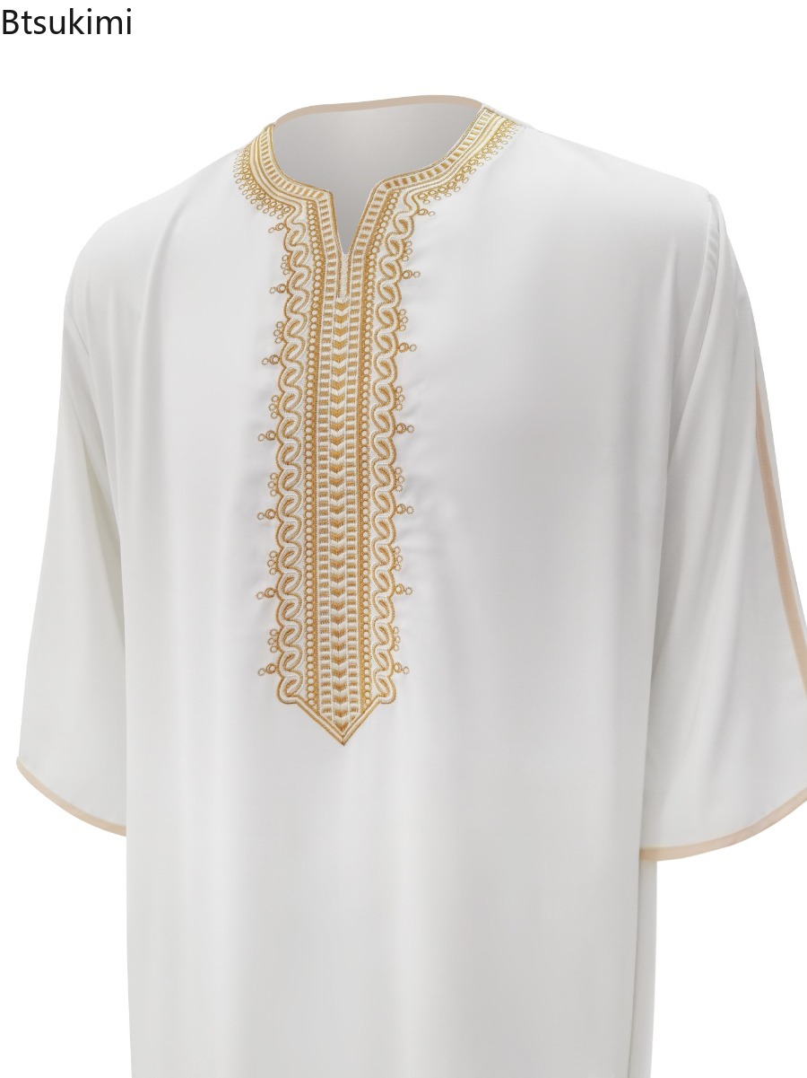 Vêtements musulmans de style ethnique 2026, robe d'Eid du Moyen-Orient, robe pour hommes, thobe, kaftan arabe islamique avec poche, abayas amples et décontractées brodées