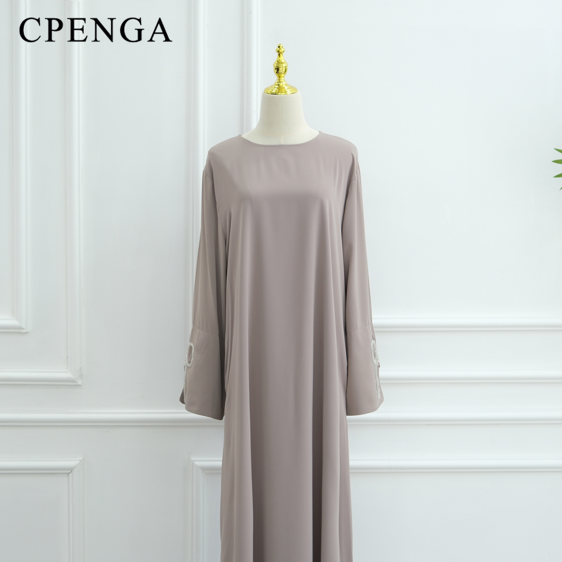 Robe Abaya de luxe cloutée pour femmes, tenue musulmane arabe Eid, modeste, islamique, ornée de cristaux, manches avec nœud, Robe turque