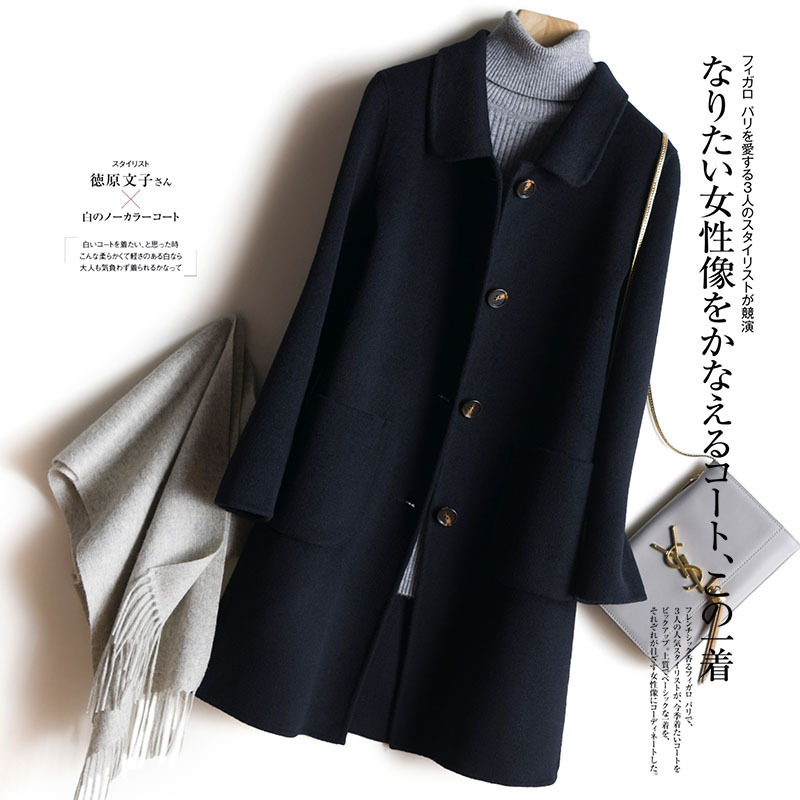 Manteau en laine 100% double face mi-long pour femme, élégant, style OL, simple boutonnage, veste d'hiver 2026