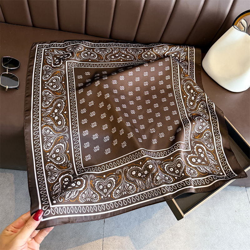 Foulard carré classique en soie bleue pour femme, imprimé cachemire, bandeau en satin, ruban pour sac à main, hijab, foulard de cou, bandeau pour la tête