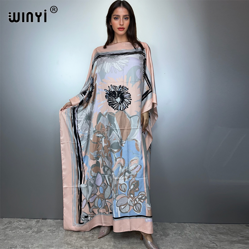 Robes imprimées pour femmes, Design à la mode, ample, chauve-souris, Maxi, longue, tenue de soirée élégante, été, automne, 2025