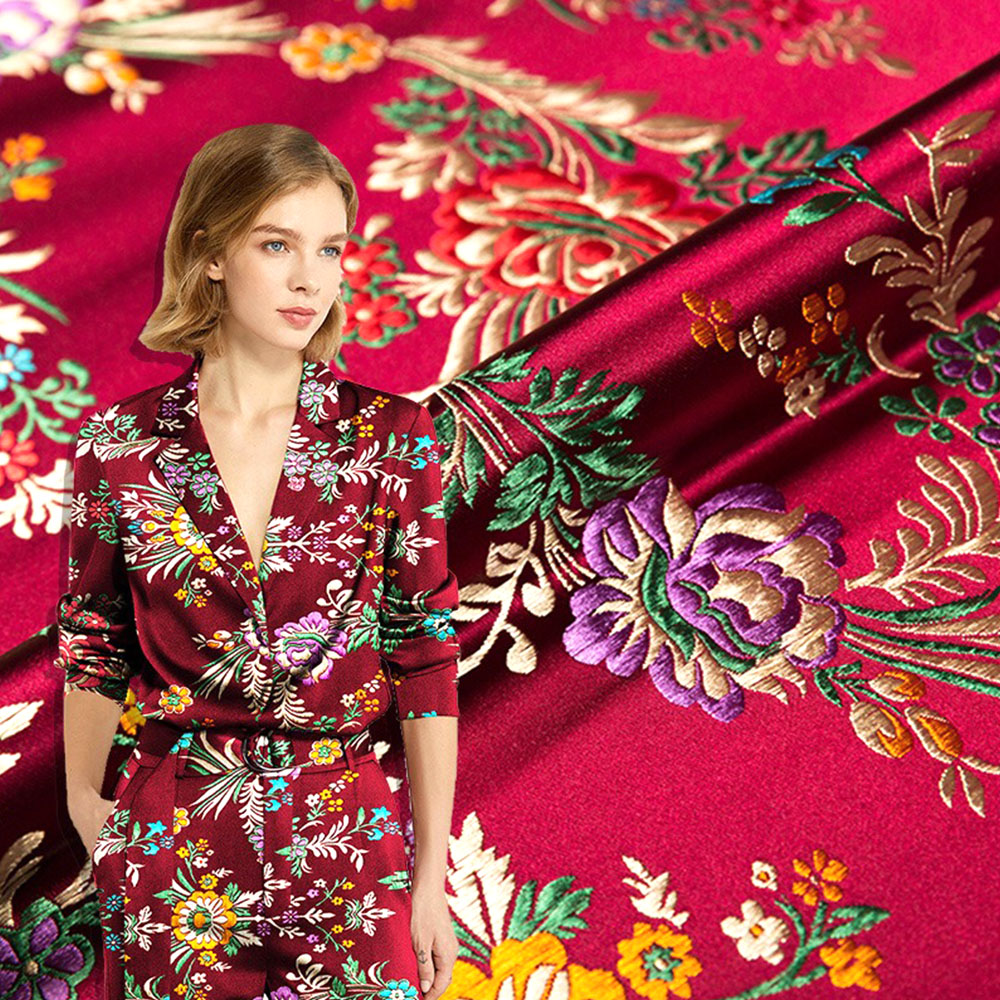 Tissu damassé en brocart Jacquard à fleurs, Satin de soie, bricolage pour Cheongsam Kimono, robe pour femmes, Costume de mariage, pyjama, matériaux de coussin