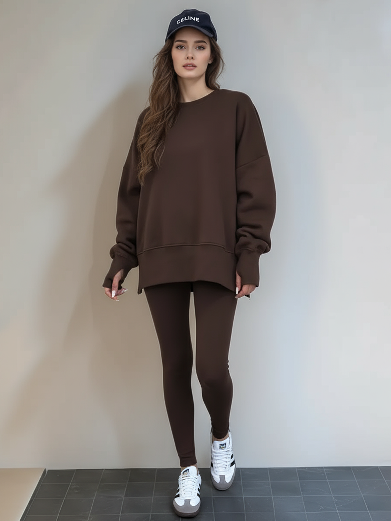 Ensemble sweat-shirt décontracté pour femme, col rond, manches longues, coupe ample, avec pantalon ajusté, style européen et américain, automne/hiver