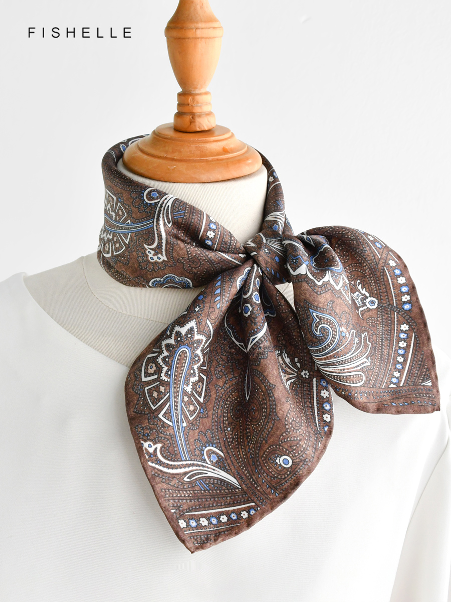 Marron Paisley 100% foulard en soie naturelle sergé femmes châle enveloppement hommes foulard cravate poche carré cadeaux d'affaires mouchoir 50 cm