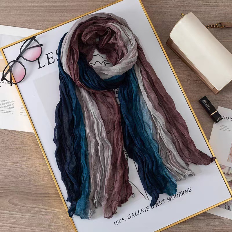 Écharpe froissée pour femmes, vintage, dégradé ombré, châle à porter au quotidien, respirant, doux, pour le printemps et l'automne, idéal pour les séances photo et les voyages.