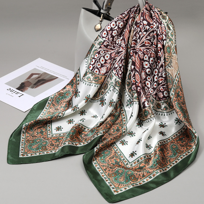 Foulards carrés 90x90cm en satin pour femme, écharpe de cou à imprimé floral tendance, hijab, foulard en soie, bandeau