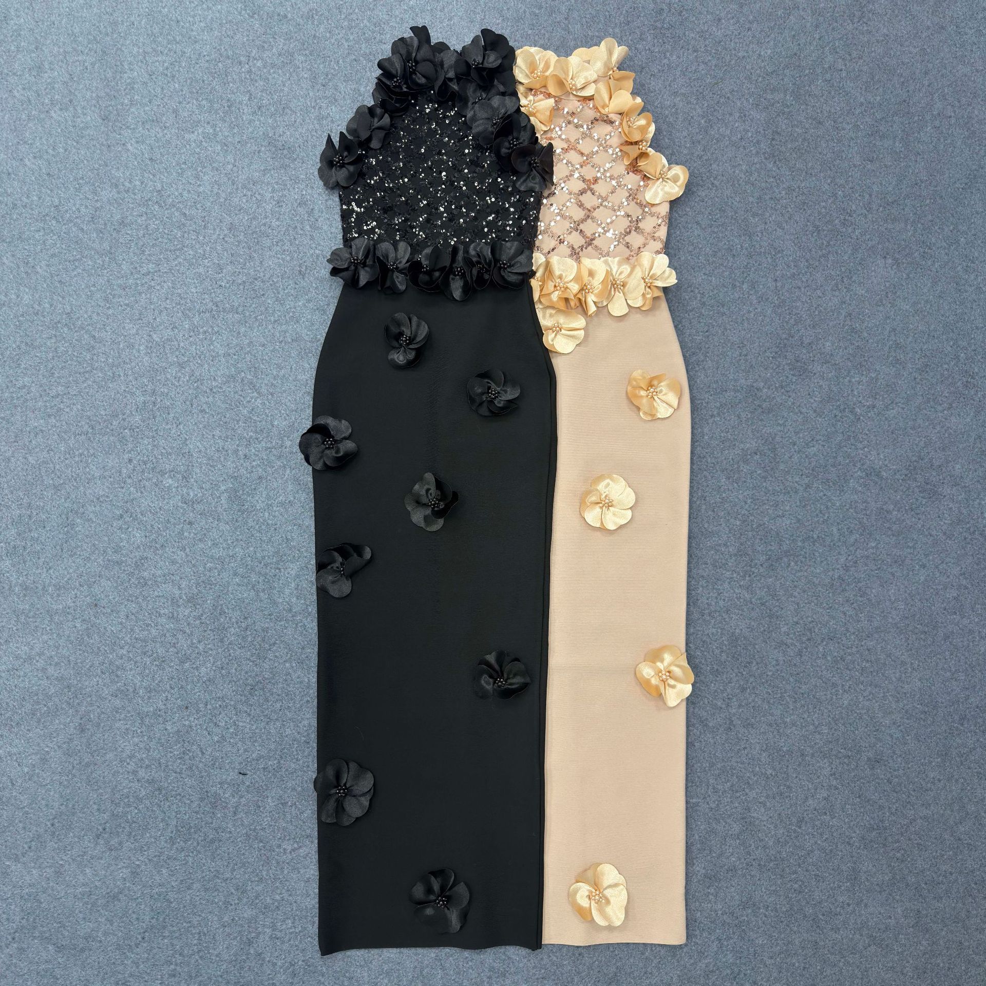 Robe de soirée élégante de luxe pour femme, sans manches, ornée de fleurs et de perles, idéale pour les cocktails, anniversaires et soirées mondaines