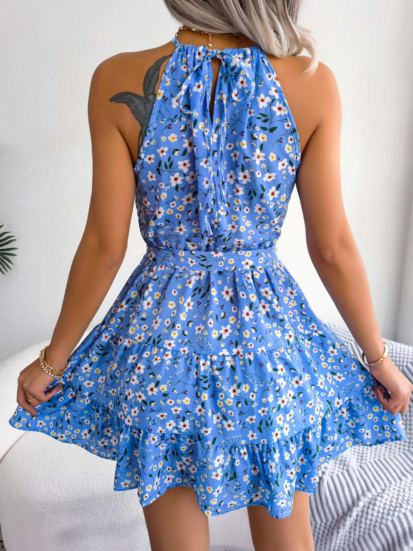 Robe de plage ceinturée à imprimé floral pour femmes, vêtements d'été, vacances