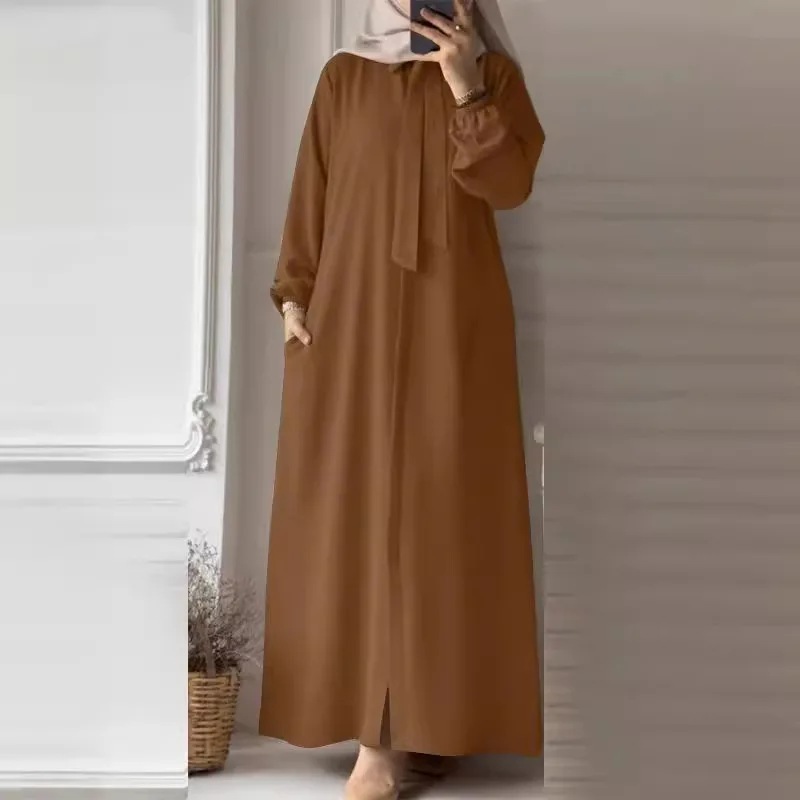 Abaya-Robe musulmane à col rabattu pour femmes musulmanes, robe longue de Dubaï, robe de Turquie, robe chemise, vêtements à manches longues, mode
