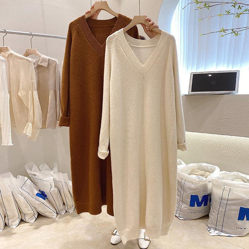Robe pull à col en V pour femme, robe longue, haute qualité, document solide, optique pull, automne et hiver, taille 10XL, 150kg