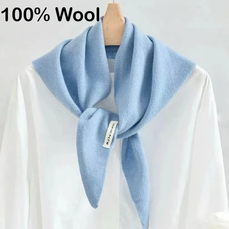 Écharpe Triangle tricotée en laine australienne pour femme, châle chaud, Protection du cou, petite écharpe décorative, automne hiver, 100%